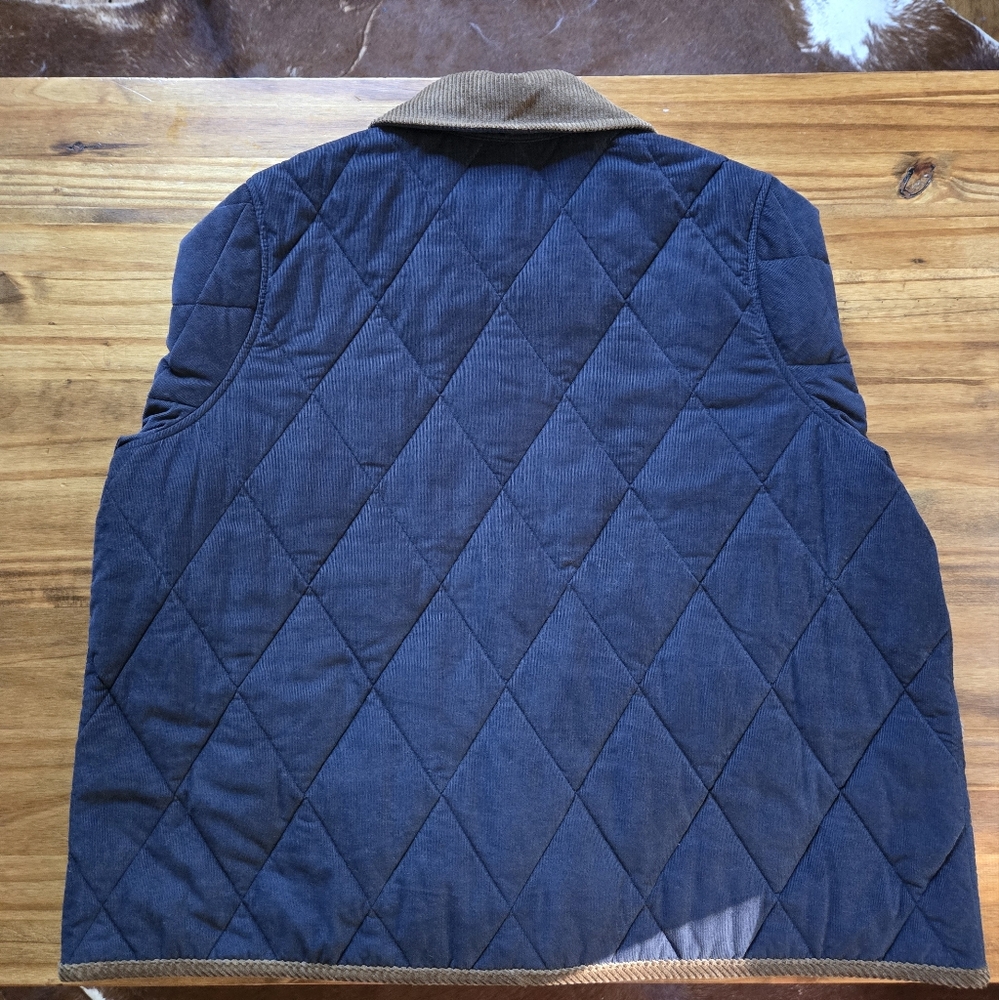 Barbour Navy Quilted Jacket with Brown Corduroy Collar - Picture 5 of 6